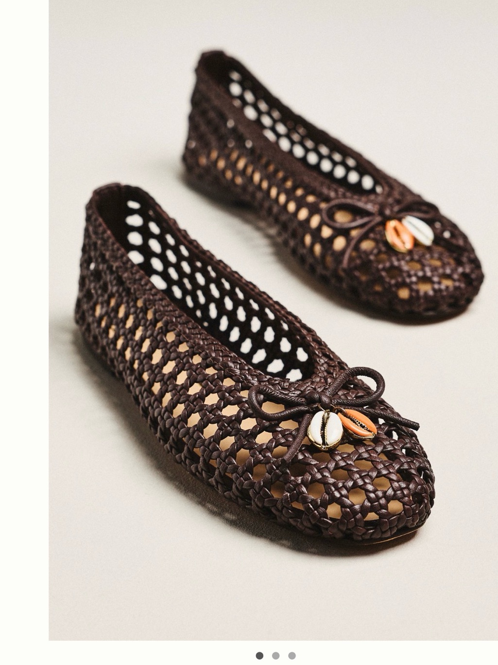 Anthropologie Dolce Vita Dark Brown Crocheted Shell-Accent Ballet Leather Flats